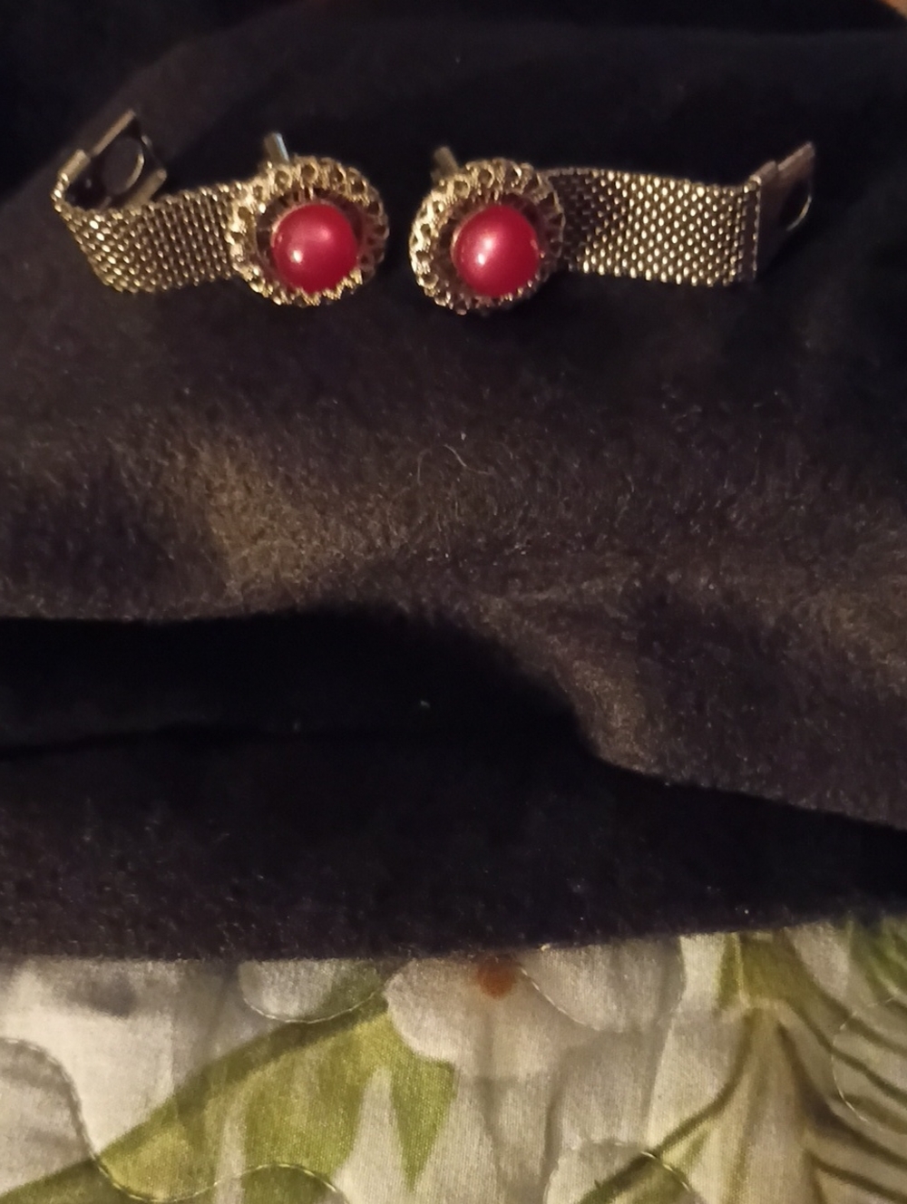 SWANK Gold Tone Cuff Links with Red Centers